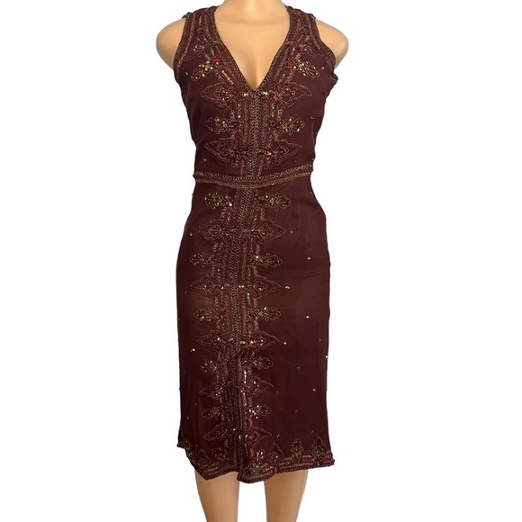 3/$30 🍂 Massimo Dutti Dark Plum Silk Embroidered Shift Dress - Picture 1 of 12